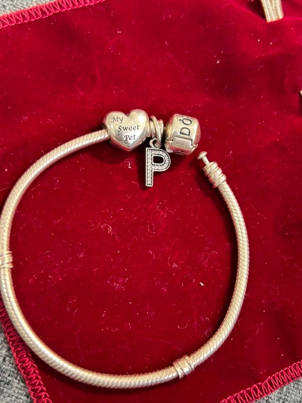 Pandora Sterling Silver Charm Bracelet W/ My Sweet Per Heart & Initial P